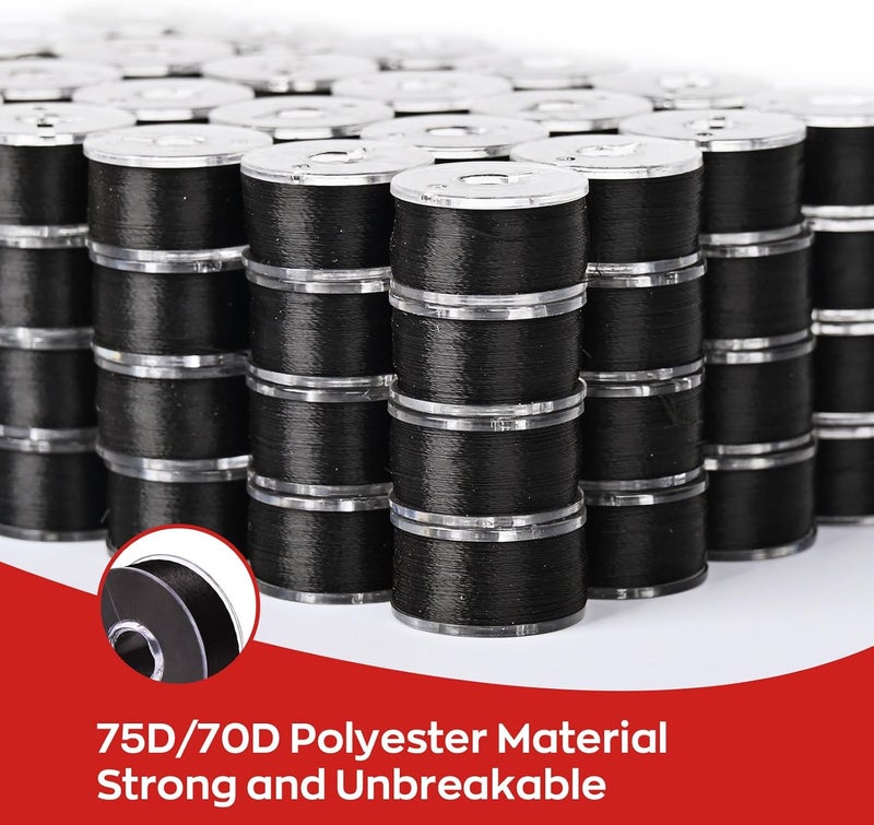Poolin Richword Selected Prewound Bobbins, Plastic Sided,144pcs Size L(SA155), 70D/2(60WT) Polyester Bobbin Thread for Commercial Multi Needles Embroidery Machine, Black 105 Yards - Image 5